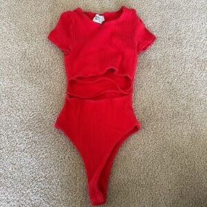 Princess Polly Red Ribbed Cutout Bodysuit